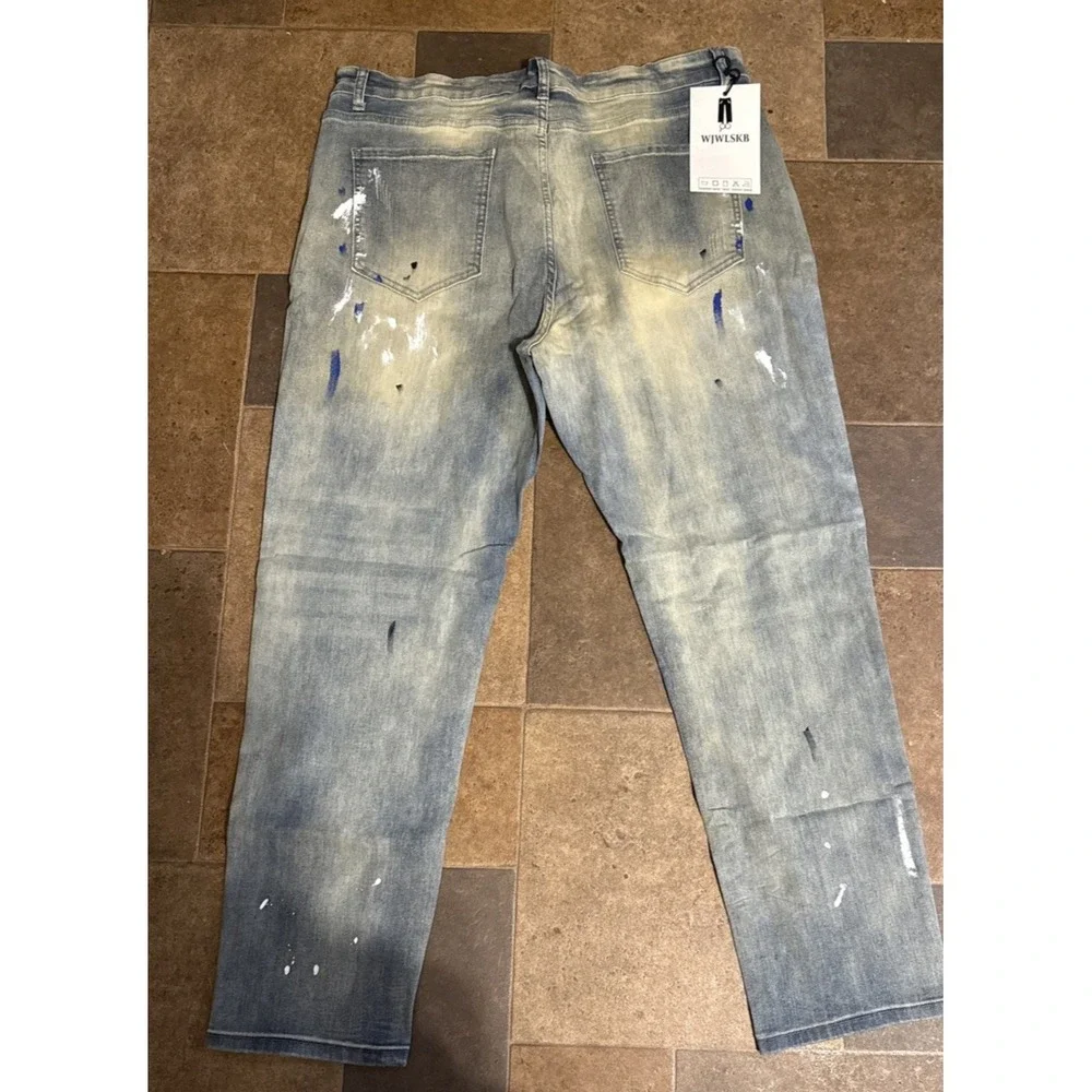 WJWLSKB Men's jeans with splash paint‎ Fit Stretch Cargo Denim Jeans - 40 X 31